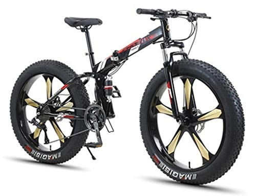 Folding Mountain Bike : Mountain Bike Adult High Carbon Steel Frame Off-road Beach Snowmobile 4.0 Fat Tire Folding Shock Absorbing Variable Speed Bicycle