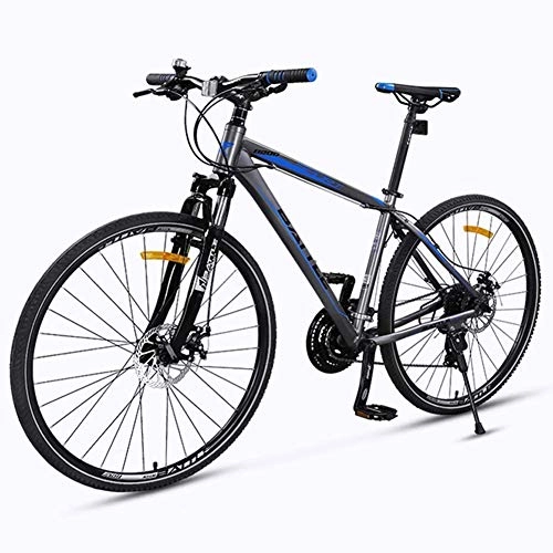 Folding Mountain Bike : Mountain Bike Adult Road 27 Speed Bicycle with Fork Suspension Mechanical Disc Brakes Quick Release City Commuter, Grey XIUYU (Color : Grey)
