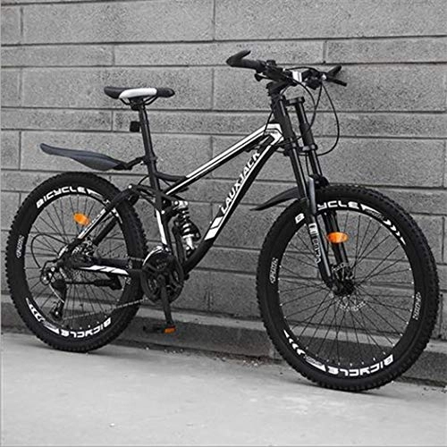 Folding Mountain Bike : Mountain Bike Bicycle, 26 Inch High Carbon Steel Off-Road Bike, Full Suspension Bikes, Dual Disc Brake Men's Womens Soft Tail Mountain Bike, black 24 Speed