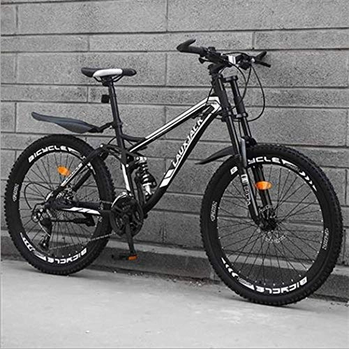 Folding Mountain Bike : Mountain Bike Bicycle, 26 Inch High Carbon Steel Off-Road Bike, Full Suspension Bikes, Dual Disc Brake Men's Womens Soft Tail Mountain Bike, black 27 Speed
