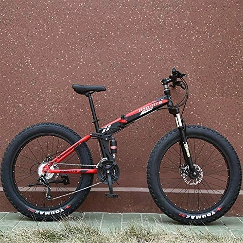 Folding Mountain Bike : Mountain Bike Bicycle Folding 24 / 26 Inch Double Shock-absorbing Off-road Speed Racing Bicycle Variable-speed Shock-absorbing Disc Brakes Widen Large Tires Boys And Girls Bike, black red-26IN