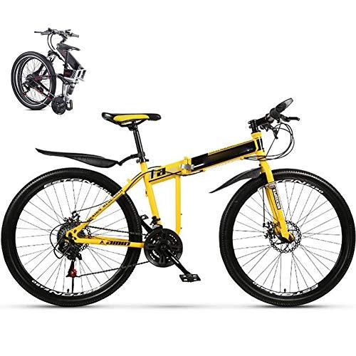 Folding Mountain Bike : Mountain Bike Bicycle for Men Women, 27-speed Index System Folding MTB Bike for Adults Student, 26-Inch Folding Bike Lightweight Folding Speed Bicycle, Double Damping Fold up City Bike Fat Tire, Yellow