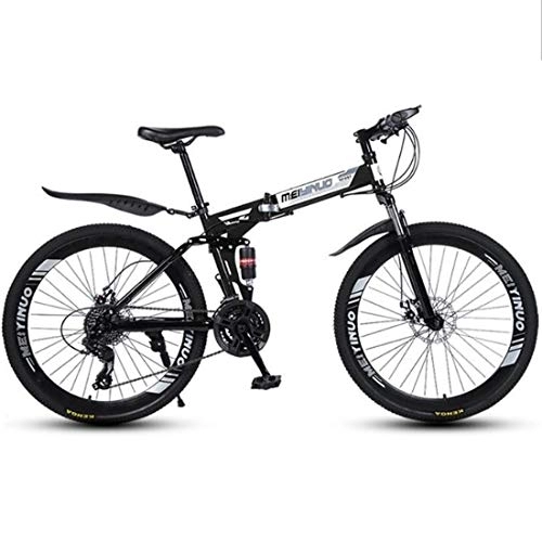 Folding Mountain Bike : Mountain Bike, Carbon Steel Frame, Foldable Hardtail Bicycles, Dual Disc Brake and Double Suspension, 26" Wheel (Color : Black, Size : 21 Speed)