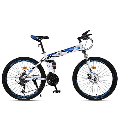 Folding Mountain Bike : Mountain Bike Child Bicycles 21 / 24 / 27 Speed Steel Frame 27.5 Inches 3-Spoke Wheels Dual Suspension Folding Bike, Blue, 24speed