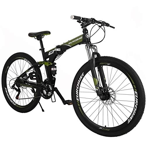 Folding Mountain Bike : Mountain Bike，Dual Suspension Folding Mountain Bikes, 21 Speed Foldable Frame, 27.5-inch full suspension Bicycle For Men or Women(Aluminum Wheels Green)