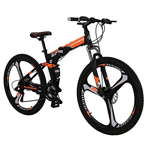 Folding Mountain Bike : Mountain Bike，Dual Suspension Folding Mountain Bikes, 21 Speed Foldable Frame, 27.5-inch full suspension Bicycle For Men or Women (K wheel Orange)