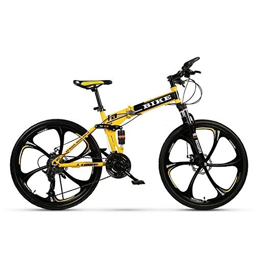 Folding Mountain Bike : Mountain Bike, Foldable MountainBike 24 / 26 Inches, MTB Bicycle with 6 Cutter Wheel, Yellow