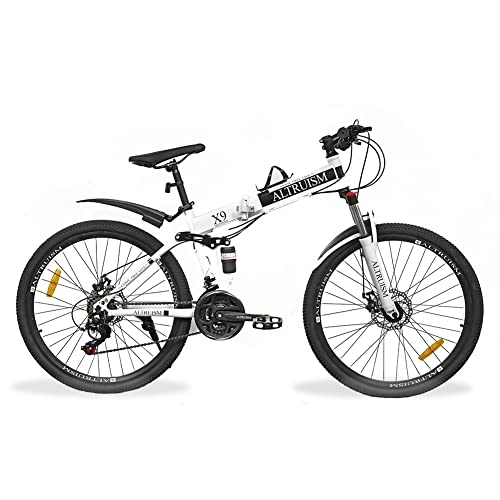 Folding Mountain Bike : Mountain Bike Folding Bicycle 26" Disc Brake Shimano 21 Speed Transmission Full Suspension MTB For Women & Men(White)