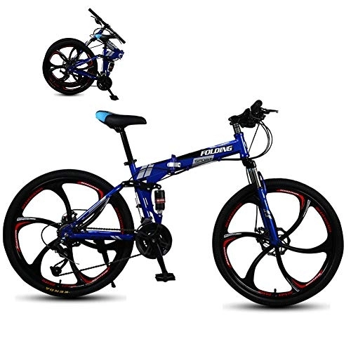 Folding Mountain Bike : Mountain Bike Folding Bicycle, Double Shock-Absorbing Off-Road Speed Racing Male And Female Student Bicycle, Variable Speed, 26 Inch 27-Speed, Blue, Blue, 24 inch 27 speed B