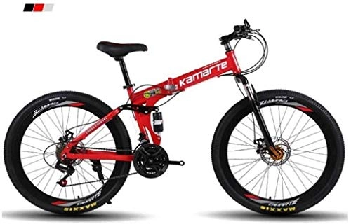 Folding Mountain Bike : Mountain Bike, Folding Bike Mens' Mountain Bike, 26" Inch 3-Spoke Wheels High-Carbon Steel Frame, 21 / 24 / 27 / 30 Speed Dual Suspension Folding Bike Unisex With Disc ( Color : Red , Size : 21 Speed )