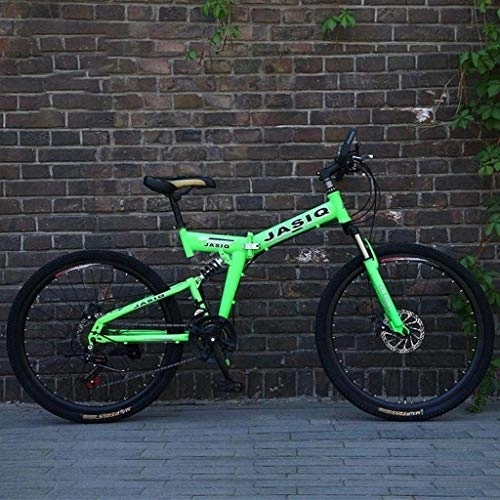 Folding Mountain Bike : Mountain Bike Folding Bikes, 24 / 26 inch 21-Speed Double Disc Brake Full Suspension Anti-Slip, Off-Road Variable Speed Racing Bikes 6-20, 24Inch fengong