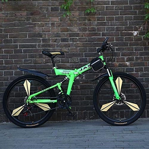 Folding Mountain Bike : Mountain Bike Folding Bikes, 24 / 26 Inch 21-Speed Double Disc Brake Full Suspension Anti-Slip, Off-Road Variable Speed Racing Bikes for Men And Women, Size:26Inch, Colour:A ( Color : B , Size : 24Inch )
