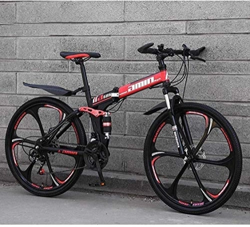 Folding Mountain Bike : Mountain Bike Folding Bikes, 26Inch 24-Speed Double Disc Brake Full Suspension Anti-Slip, Lightweight Frame, Suspension Fork 7-10, W 2 fengong (Color : R 3)