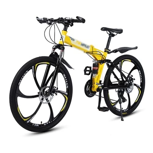 Folding Mountain Bike : Mountain Bike Folding Mountain Bike 21 / 24 / 27 Speed Bicycle With Full Suspension 26 Inch Adult Road Offroad City Bike MTB Cycling Road Racing With Anti-Slip Double Disc Bra(Size:21 Speed, Color:Yellow)