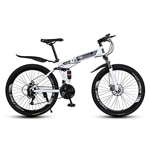 Folding Mountain Bike : Mountain Bike Folding Mountain Bike 26 Inch Wheels With Double Shock Absorber Design 21 / 24 / 27 Speeds With Dual-disc Brakes For A Path, Trail & Mountains(Size:27 Speed, Color:White)