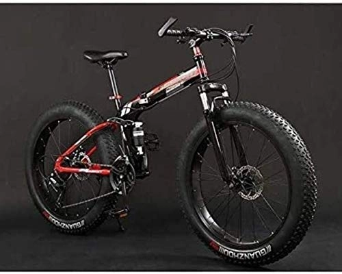Folding Mountain Bike : Mountain Bike Folding Mountain Bike Bicycle, Fat Tire Dual-Suspension MBT Bikes, High-Carbon Steel Frame, Double Disc Brake, 20 inch 21 speed