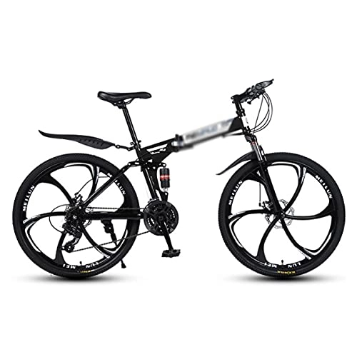 Folding Mountain Bike : Mountain Bike Folding Mountain Bike Dual-disc Brakes 21 / 24 / 27 Speed With Carbon Steel Frame For A Path, Trail & Mountain, Multiple Colors(Size:24 Speed, Color:Black)