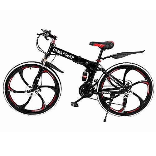 Folding Mountain Bike : Mountain Bike Folding, Shimanos 21 Speeds Drivetrain, High-Carbon Steel Frame 26 Inch Wheels, with Disc-Brake 3 / 6-Spokes for Men Women Men's MTB Adult Women's Bike Mountain (Red, One Size)