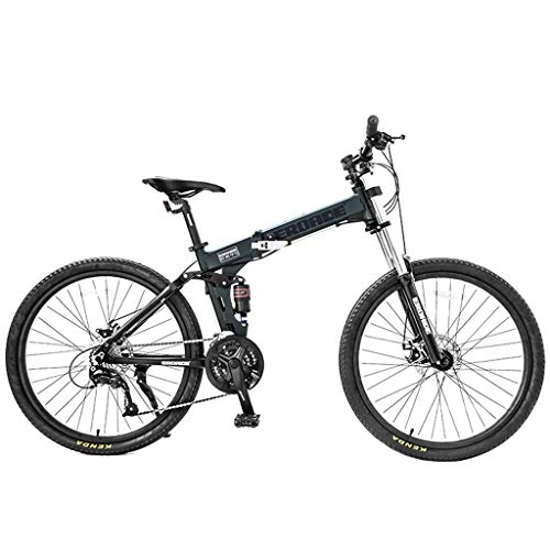 Folding Mountain Bike : Mountain Bike Folding Variable Speed Bike, 27-speed Adjustable With Dual Disc Brakes, 26-inch Full Suspension GH