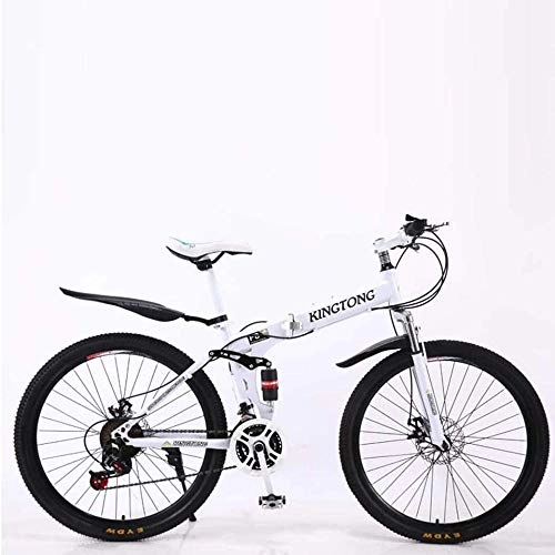 Folding Mountain Bike : Mountain Bike Mountain Bike Folding Bikes, 24-Speed Double Disc Brake Full Suspension Anti-Slip, Lightweight Aluminum Frame, Suspension Fork (Color : White1, Size : 26 inch)