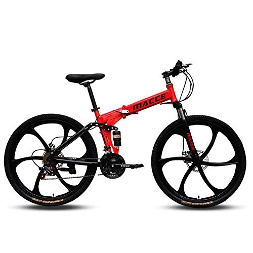 Folding Mountain Bike : Mountain Bike, Portable High Carbon Steel Folding 26-Inch Variable Speed Bike, Suitable for People with A Height of 150-185Cm, Red, 24 speed