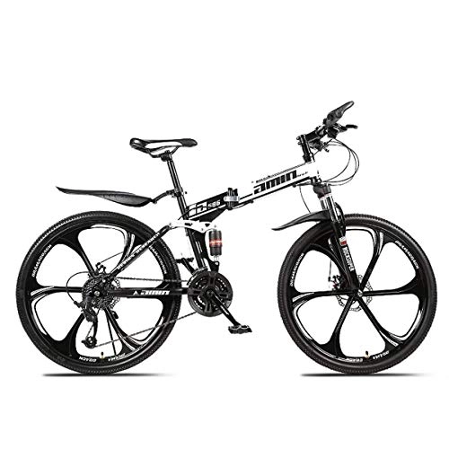Folding Mountain Bike : Mountain Bike, Steel Frame 26 Inches 3-Spoke Wheels Dual Suspension Folding Bike, 12 21speed
