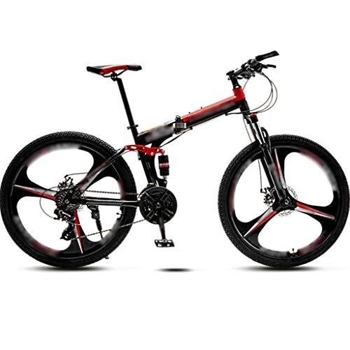 Folding Mountain Bike : Mountain Bike Variable Speed Shock Absorption, Foldable Road Bicycle For Men And Women, 24 / 26 Inch Wheel, MTB 21 / 24 / 27 Spd, Dual Mechanical Disc Brakes ( Color : Black red -21spd , Size : 26inch-wheel )
