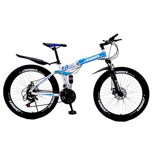 Folding Mountain Bike : Mountain Bikes 21 / 24 / 27 Speed Folding Bike for adults 26 Inches 3 / 6 / 10-Spoke Wheels MTB Dual Suspension Bicycle (A, 21 Speed)