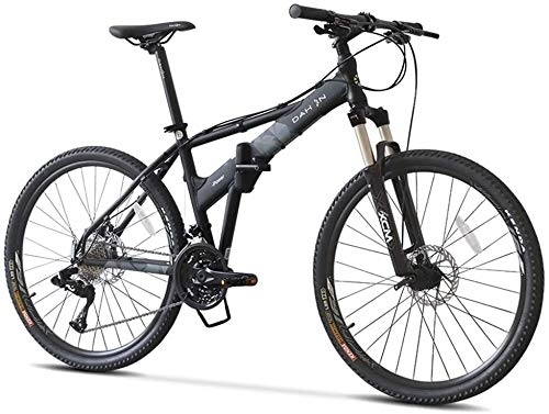 Folding Mountain Bike : Mountain Bikes, 26 Inch 27 Speed Hardtail Mountain Bike, Folding Aluminum Frame Anti-Slip Bicycle, Kids Adult All Terrain Mountain Bike, Blue, Colour:Black (Color : Black)