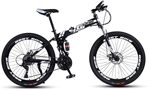 Folding Mountain Bike : Mountain Bikes, 26 inch folding mountain bike double shock-absorbing racing off-road variable speed bicycle spoke wheel Alloy frame with Disc Brakes (Color : Black and white, Size : 24 speed)