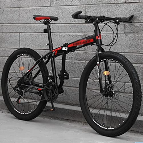 Folding Mountain Bike : Mountain Bikes Adults Folding MTB Bike, Disc Brakes Mountain Bicycles, 21 Speeds Options, Aluminum And Steel Frame Options, 26 Inches Wheels Outroad Bikes For Mens Womens(Color:black+red)