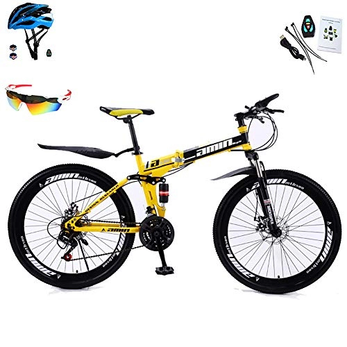 Folding Mountain Bike : Mountain Bikes Bicycles 30 speeds Lightweight Aluminium Alloy Frame Disc Brake, Yellow