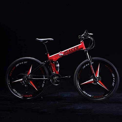 Folding Mountain Bike : Mountain Bikes, Folding High Carbon Steel Frame 24 Inch Variable Speed Double Shock Absorption Three Cutter Wheels Foldable Bicycle, Suitable for People with A Height of 145-175Cm (Color : Red)