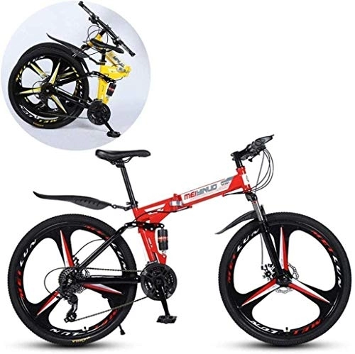 Folding Mountain Bike : Mountain Bikes, Folding High Carbon Steel Frame 26 inch Variable Speed Double Shock Absorption Three Cutter Wheels Foldable Bicycle 7-14, 27 Speed fengong