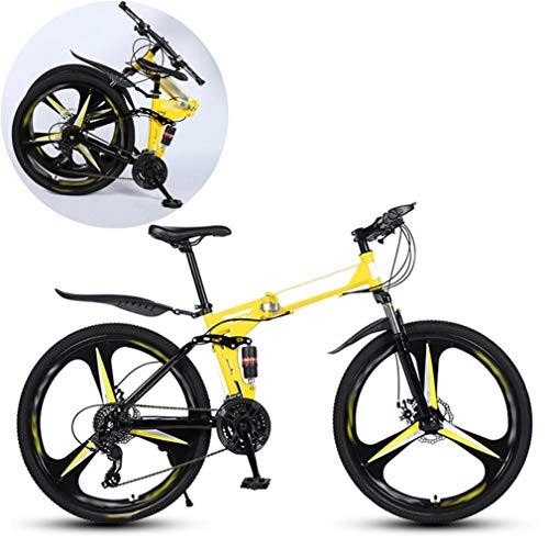 Folding Mountain Bike : Mountain Bikes, Folding High Carbon Steel Frame 26 Inch Variable Speed Double Shock Absorption Three Cutter Wheels Foldable Bicycle, Suitable for People with A Height of 160-185Cm, Yellow, 21 speed