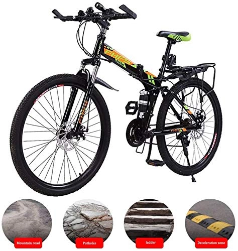 Folding Mountain Bike : Mountain Bikes, Folding Mountain Bike 24 Inch 21 / 24 / 27-Speed Variable Speed Racing Double Shock Absorption Bike For Men And Women Front And Rear Mechanical Disc Brakes ( Color : Colorful green , Size