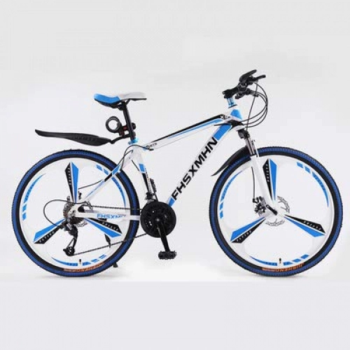 Folding Mountain Bike : Mountain Folding Bicycle, Double Disc Brake High Carbon Steel Material Bicycle 21 Speed Unisex Variable Speed Shock Absorber Bicycle with Non Slip Feet, Whiteblue