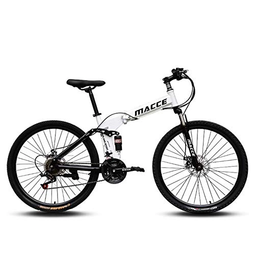 Folding Mountain Bike : Mountain Folding Bike, 26-Inch Dual Disc Brake Unisex High Carbon Steel Double Shock Speed, Multiple Speed Options, White, 24 speed