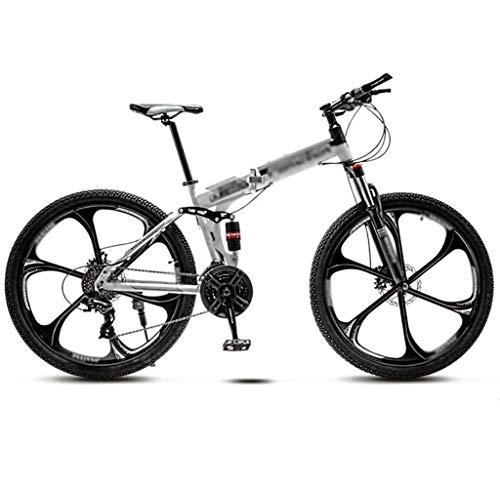 Folding Mountain Bike : Mountain Folding Bike Men and Women, 24 Inches 21-speed Variable-speed Mountain Bike, Double Shock-absorbing 6-knife Wheels Student MTB Racing, Road / Flat Ground / Work Universal Bicycles, 8-second Fold