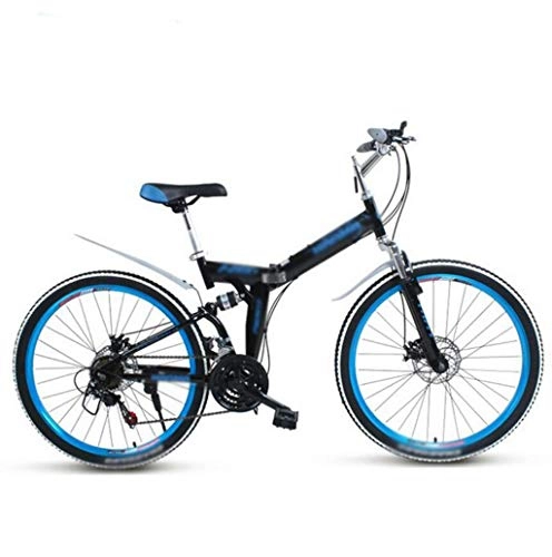 Folding Mountain Bike : Mountain Folding Bike Women and Men, 24Inch Double Disc Brake Double Shock-absorbing Bicycle, Student Adult Bicycle Off-road Racing Touring Bike, Front and Rear Double Shock Absorption Quikly Folding