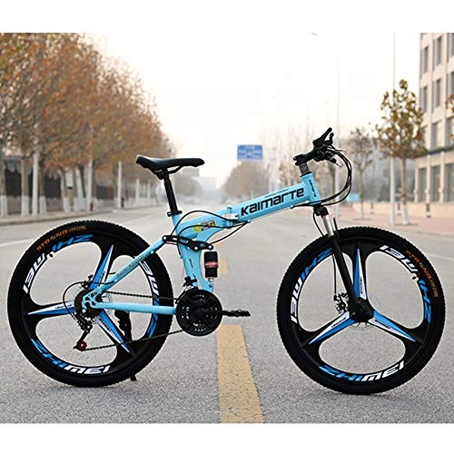 Folding Mountain Bike : Mountain Sports Bike With Spoke wheel, Bicycle for Men and Women Full Suspension MTB, Foldable Bicycle for Men and Women suitable for the Outdoor Cycle-blue-24inch21speed