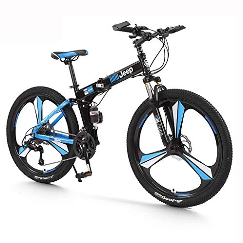 Folding Mountain Bike : Mountain Trail Bike Pro Bike Folding System Mountain Folding Bike City Bike, Bike Mens Mountain Bike 24 Speeds 26 Inch Bicycle Snow Bike Pedals (Color : Blue) fengong (Color : Blue)