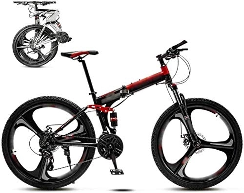 Folding Mountain Bike : MQJ 24 inch MTB Bicycle Unisex Folding Commuter Bike 30-Speed Gears Foldable Mountain Bike Off-Road Variable Speed Bikes for Men and Women Double Disc Brake