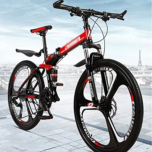 Folding Mountain Bike : MQJ 26 in Mens Mountain Bike Daul Disc Brake 21 / 24 / 27 Speed Folding Bicycle Front Suspension MTB High-Tensile Carbon Steel Frame for a Path, Trail & Mountains / Red / 27 Speed