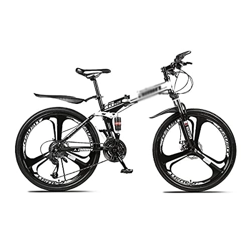 Folding Mountain Bike : MQJ 26 inch Folding Mountain Bike High Carbon Steel Full Suspension MTB Bicycle for Adult Double Disc Brake Outroad Mountain Bicycle for Men Woman Adult and Teens / White / 21 Speed