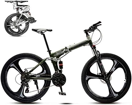 Folding Mountain Bike : MQJ 26 inch MTB Bicycle Unisex Folding Commuter Bike 30-Speed Gears Foldable Mountain Bike Off-Road Variable Speed Bikes for Men and Women Double Disc Brake, Green, 21 Speed