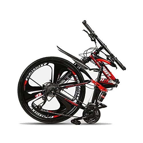Folding Mountain Bike : MQJ Folding 26 in Wheel Mountain Bike Hardtail Full Suspension Mechanical Disc Brakes 21 / 24 / 27 Speed with High-Tensile Carbon Steel Frame / Red / 24 Speed