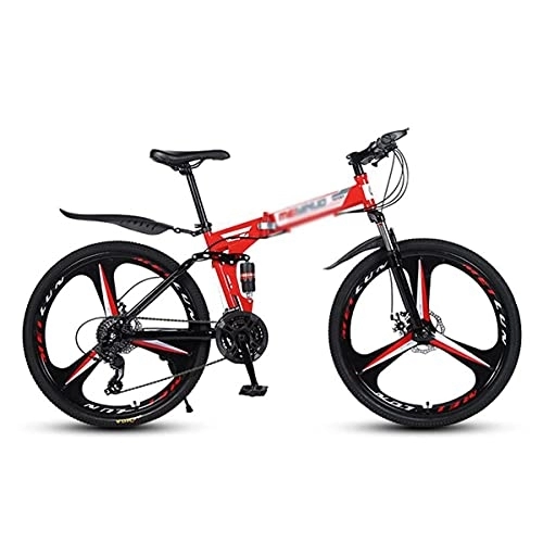 Folding Mountain Bike : MQJ Folding Mountain Bike 21 Speed Dual Disc Brake 26 Wheels Suspension Fork Mountain Bicycle for Men Woman Adult and Teens / Red / 21 Speed