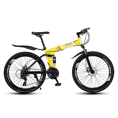 Folding Mountain Bike : MQJ Folding Mountain Bike 26 inch Wheels with Double Shock Absorber Design 21 / 24 / 27 Speeds with Dual-Disc Brakes for a Path, Trail &Amp; Mountains / Yellow / 24 Speed