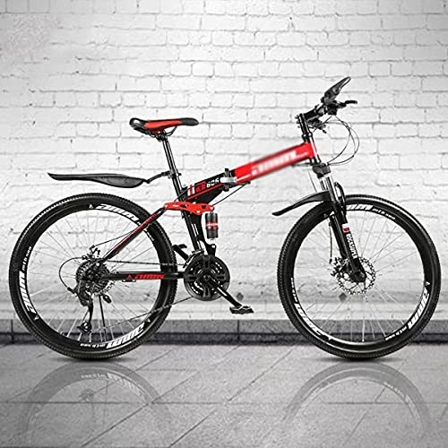 Folding Mountain Bike : MQJ Mountain Bike 21 / 24 / 27 Speed Steel Frame 26 Inches 3 Spoke Wheel Dual Suspension Folding Bike for Men Woman Adult and Teens / Red / 27 Speed